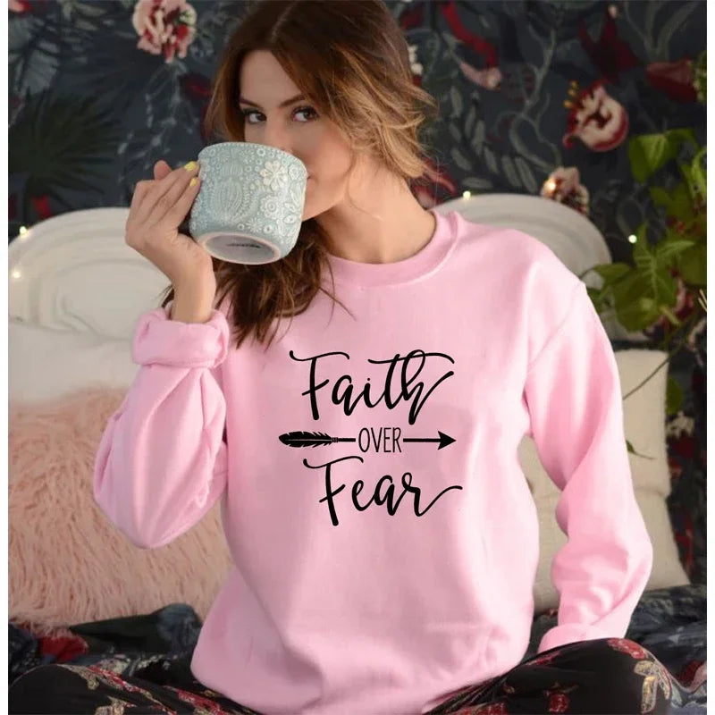 Faith Over Fear Arrow Print Christian Sweatshirt